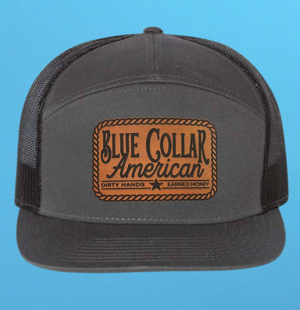 Richardson 168 7 Panel Blue Collar American Leather Patch Hat