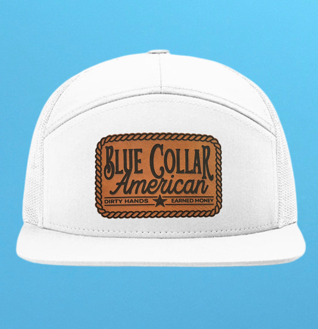 Richardson 168 7 Panel Blue Collar American Leather Patch Hat