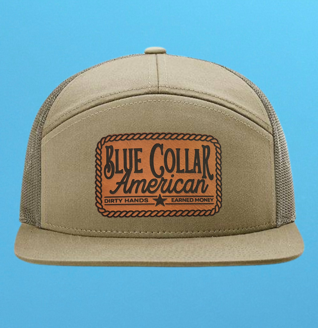 Richardson 168 7 Panel Blue Collar American Leather Patch Hat