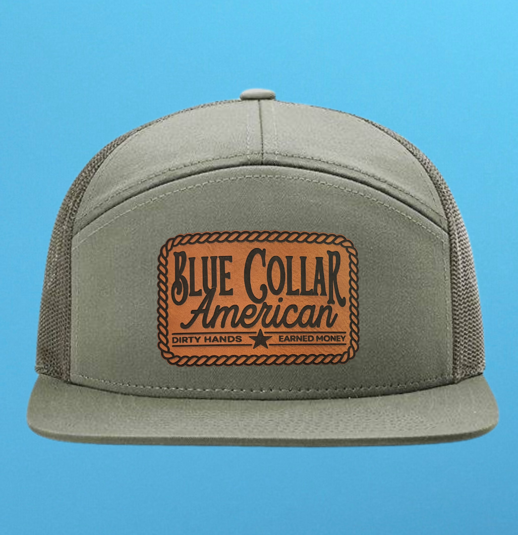 Richardson 168 7 Panel Blue Collar American Leather Patch Hat