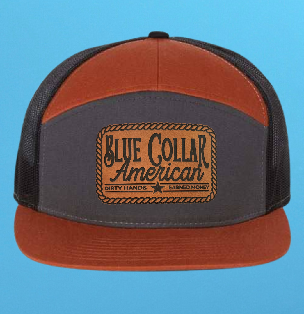 Richardson 168 7 Panel Blue Collar American Leather Patch Hat