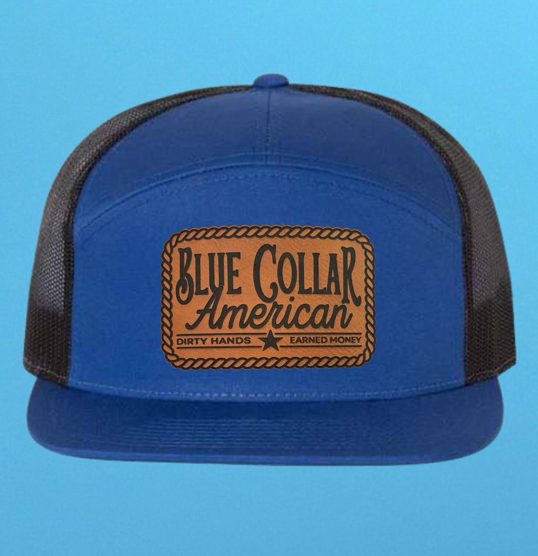 Richardson 168 7 Panel Blue Collar American Leather Patch Hat