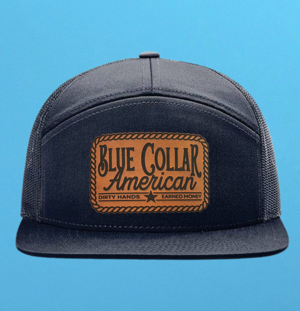 Richardson 168 7 Panel Blue Collar American Leather Patch Hat