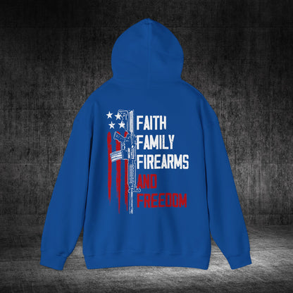Faith, Family, Firearms, And Freedom Heavy Blend Gildan Hoodie