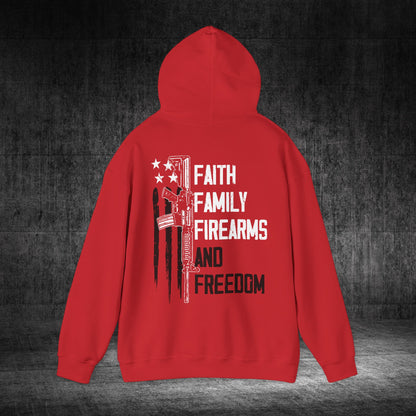 Faith, Family, Firearms, And Freedom Heavy Blend Gildan Hoodie