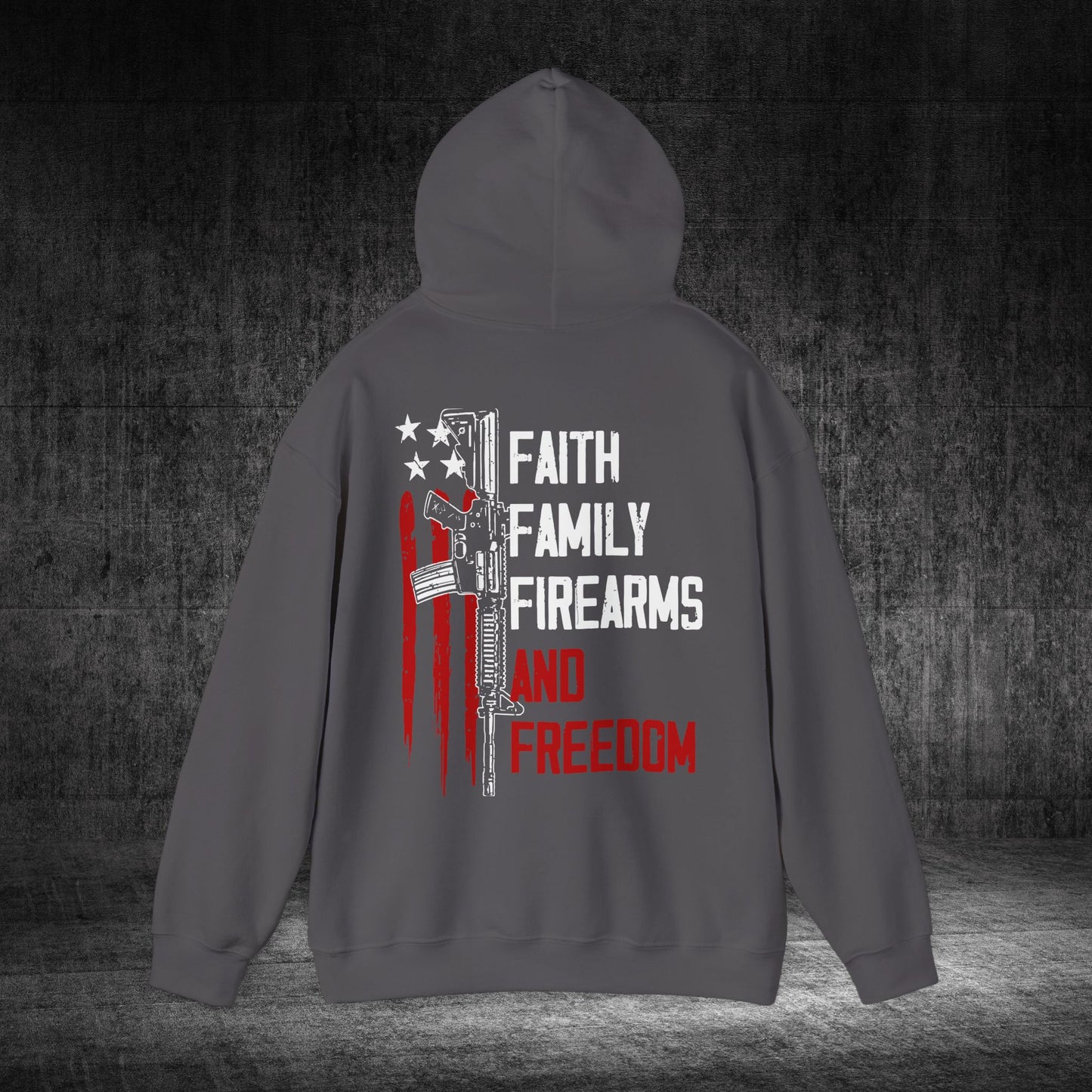 Faith, Family, Firearms, And Freedom Heavy Blend Gildan Hoodie