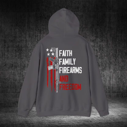 Faith, Family, Firearms, And Freedom Heavy Blend Gildan Hoodie