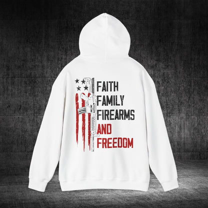 Faith, Family, Firearms, And Freedom Heavy Blend Gildan Hoodie