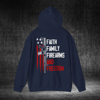 Faith, Family, Firearms, And Freedom Heavy Blend Gildan Hoodie