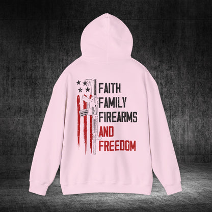 Faith, Family, Firearms, And Freedom Heavy Blend Gildan Hoodie