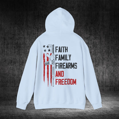 Faith, Family, Firearms, And Freedom Heavy Blend Gildan Hoodie
