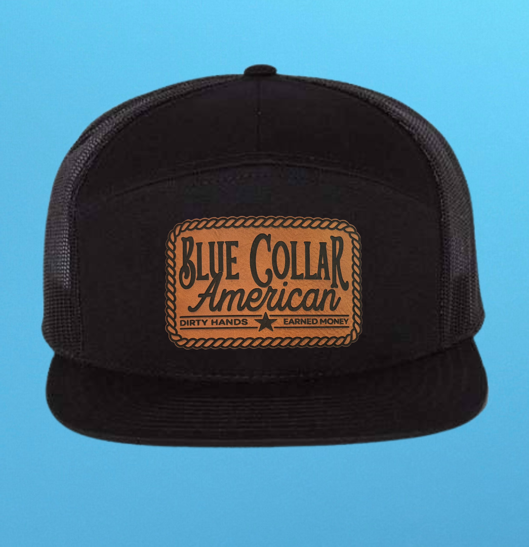 Richardson 168 7 Panel Blue Collar American Leather Patch Hat