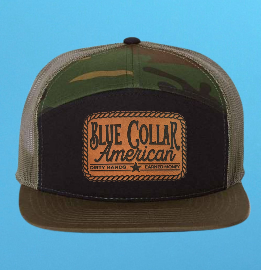 Richardson 168 7 Panel Blue Collar American Leather Patch Hat