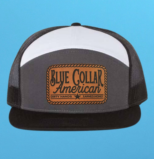 Richardson 168 7 Panel Blue Collar American Leather Patch Hat