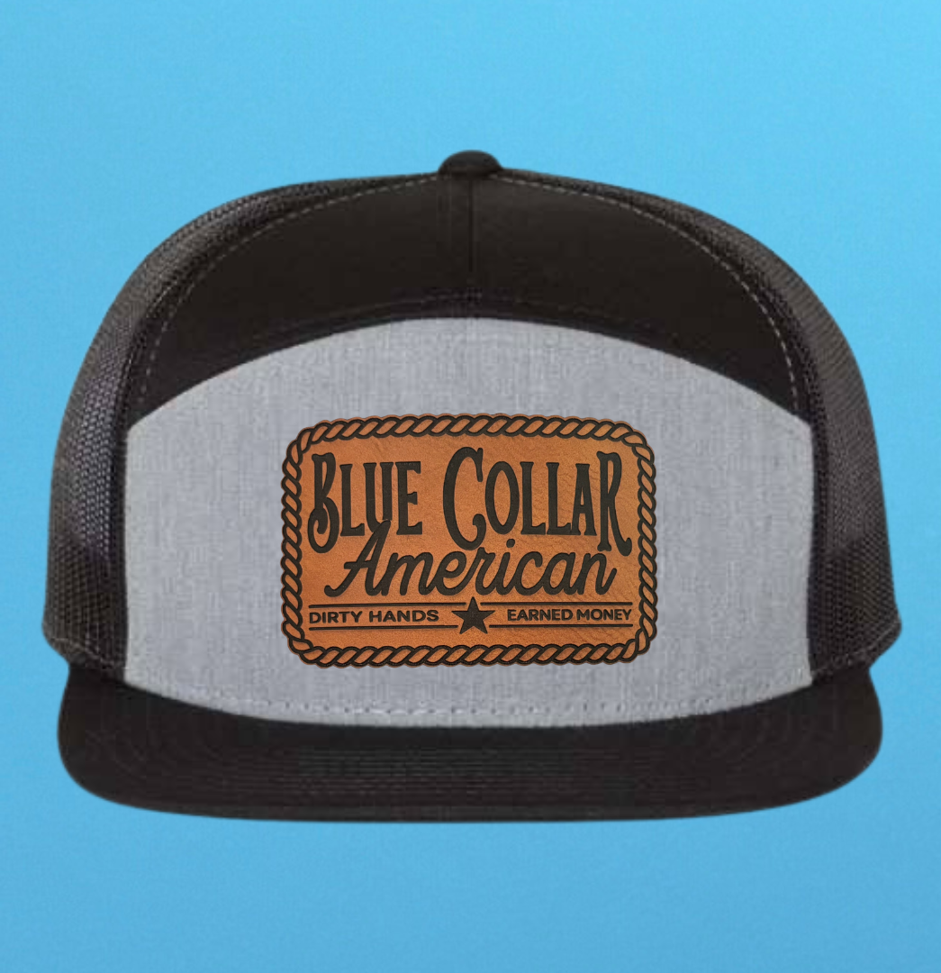 Richardson 168 7 Panel Blue Collar American Leather Patch Hat