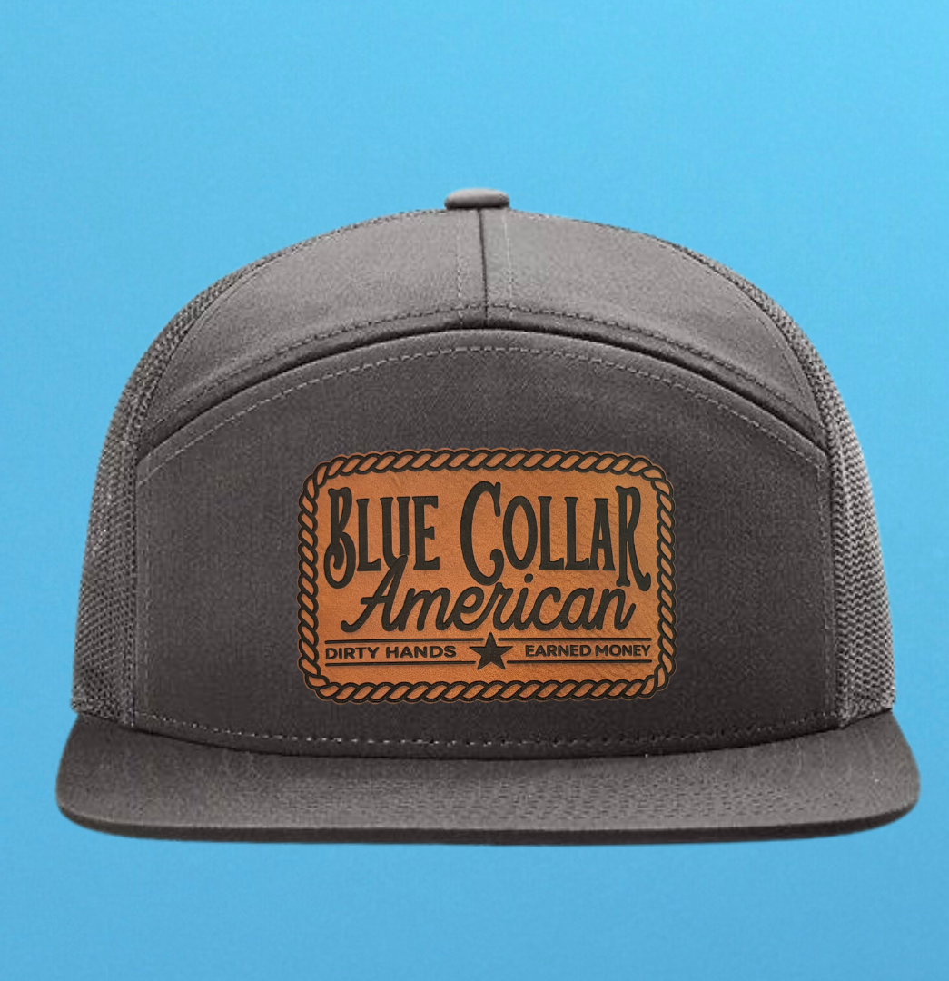 Richardson 168 7 Panel Blue Collar American Leather Patch Hat