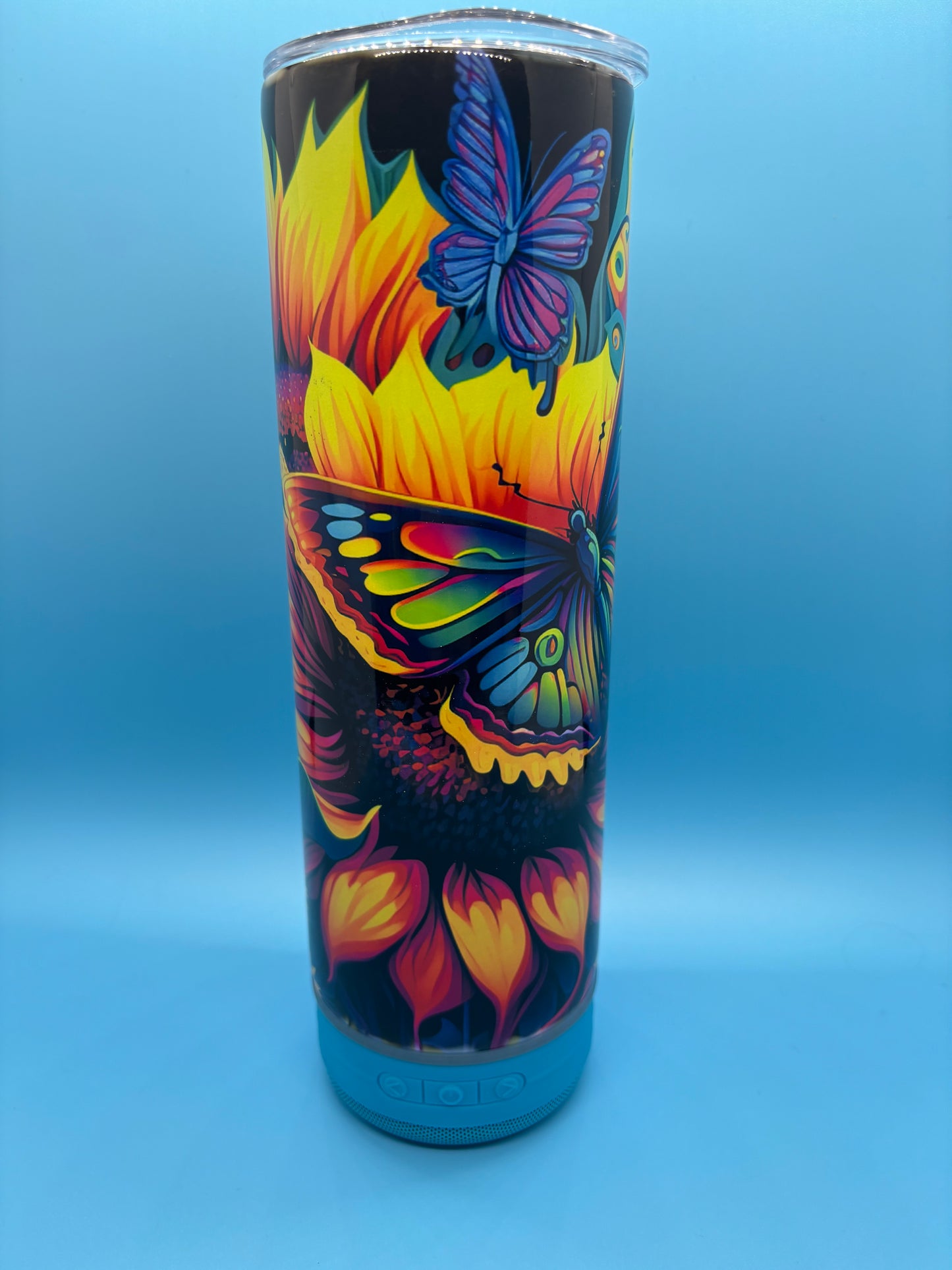 Neon Sunflower 20-Ounce Skinny Stainless Steel Bluetooth Tumbler