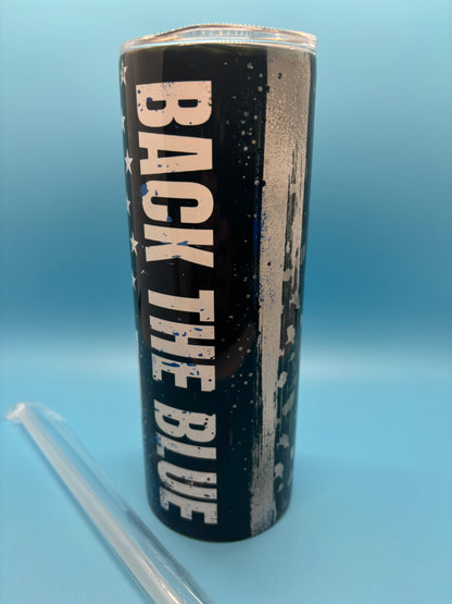 Back The Blue 20-Ounce Skinny Stainless Steel Tumbler