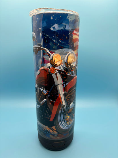 Patriotic Motorcycle 20-Ounce Skinny Stainless Steel Bluetooth Tumbler