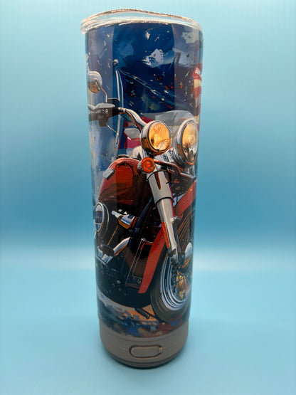 Patriotic Motorcycle 20-Ounce Skinny Stainless Steel Bluetooth Tumbler