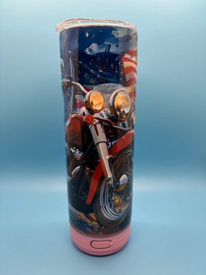 Patriotic Motorcycle 20-Ounce Skinny Stainless Steel Bluetooth Tumbler