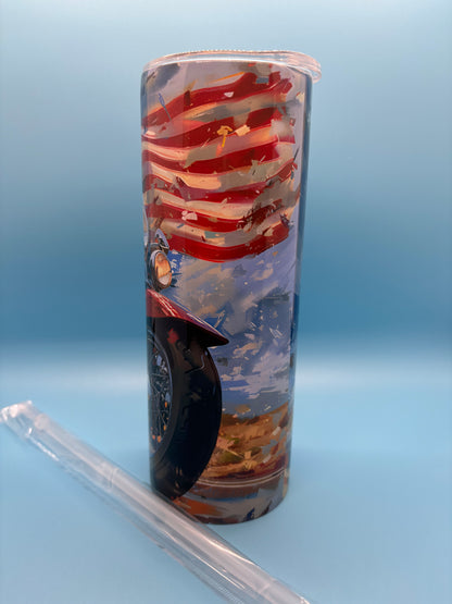 Patriotic Motorcycle 20-Ounce Skinny Stainless Steel Tumbler